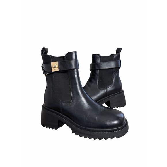 Marc Fisher Black Boots Size 6 Womens Lug Sole Buckle Detailed NEW - Picture 4 of 7